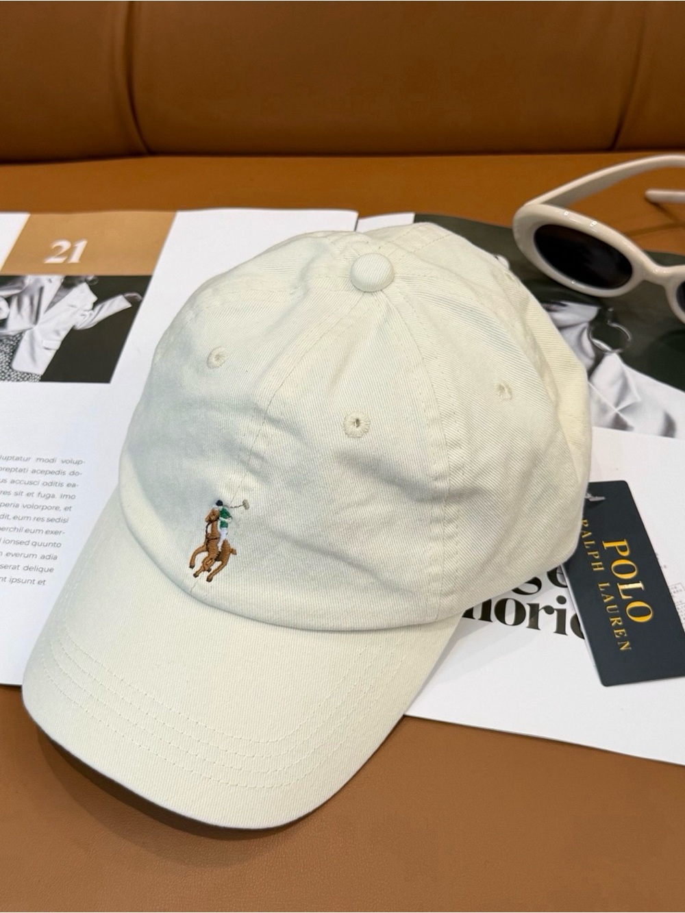 Ralph Lauren Polo Embroidered Ivory Baseball Cap